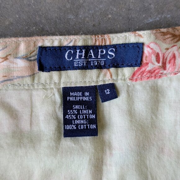 Vintage Chaps Green Pink Antique Floral Button Front Linen Midi Skirt size 12 - Picture 6 of 7